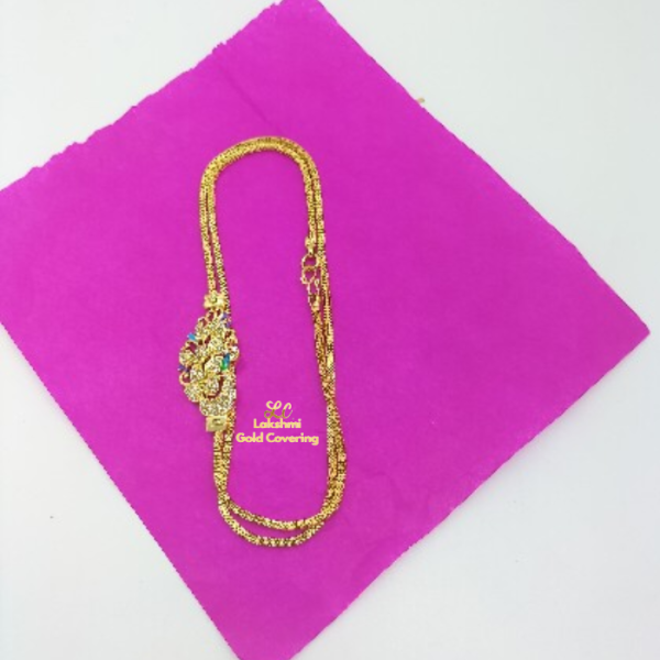 One Gram Gold Forming  Stone Peacock SQ Mugappu Chain