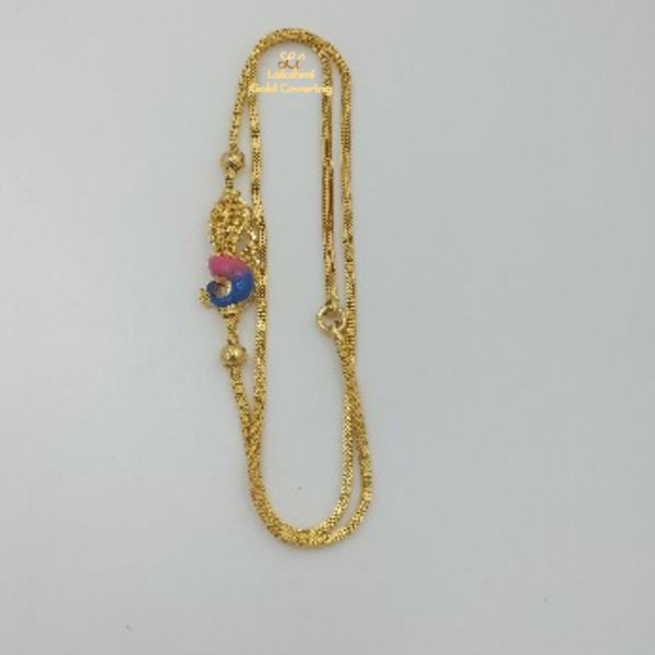 One Gram Gold Forming Peackcock Mugappu Chain