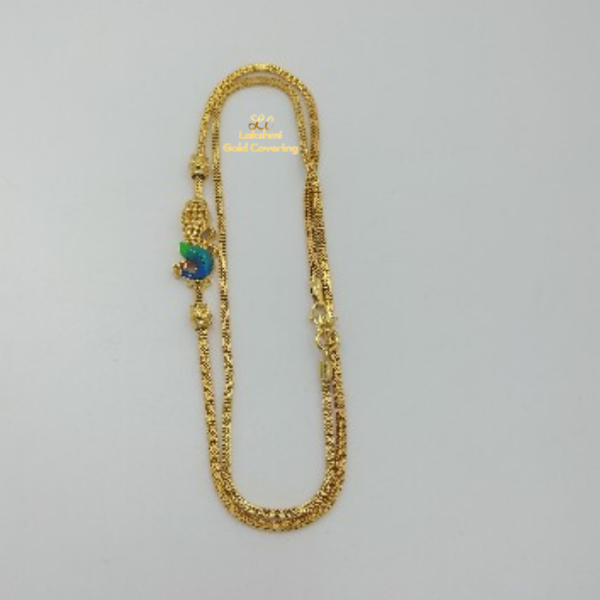 One Gram Gold Forming Small Peacock Enamal Mugappu Chain