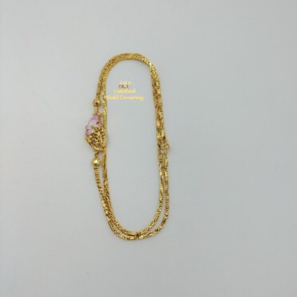 One Gram Gold Forming Enamal Pink Flower Mugappu Chain