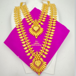 One Gram Gold Forming  Kerala Model Double Line Haram And Necklace