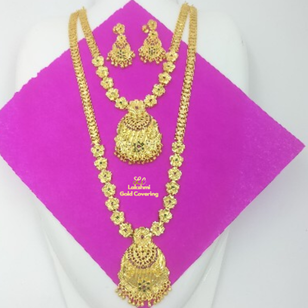 One Gram Gold Forming Temple Jewellery Haram And Necklace