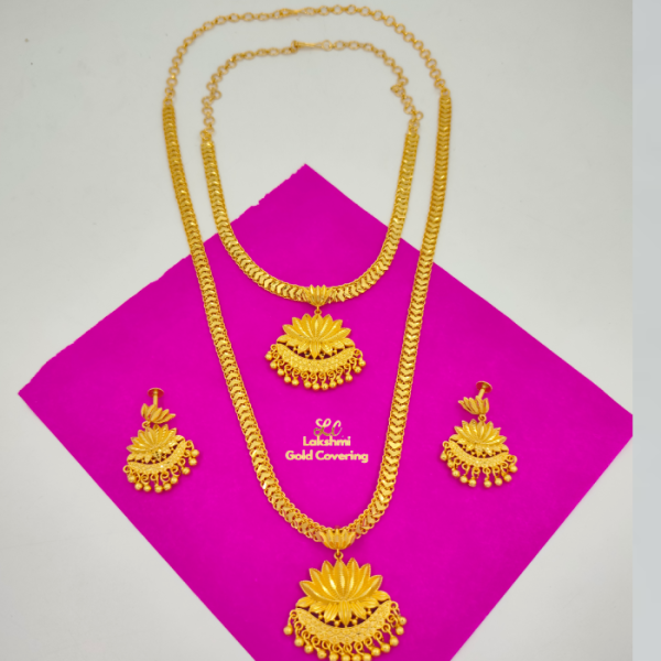 One Gram Gold Forming Lotus Haram And Necklace