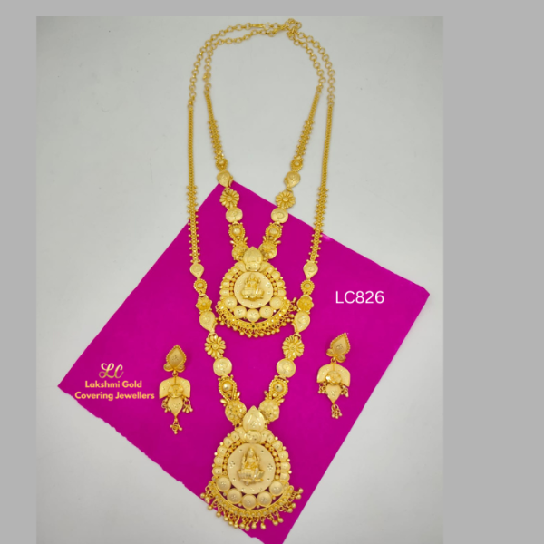 One Gram Gold Forming Round Lakshmi Haram And Necklace