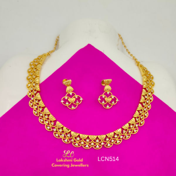 One Gram Gold Forming Diamond Necklace