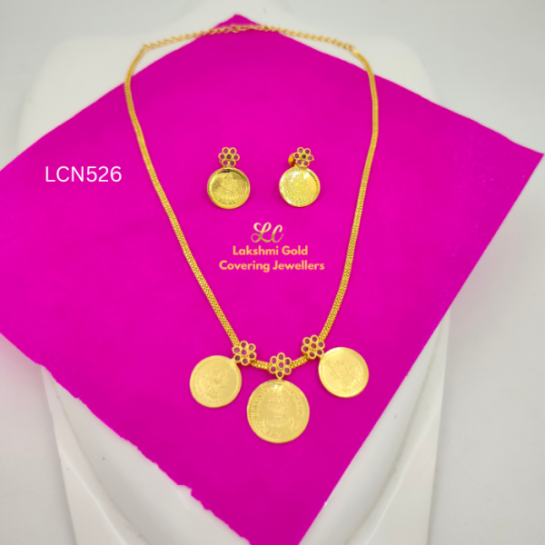 One Gram Gold Forming 3 Lakshmi F Coin Necklace